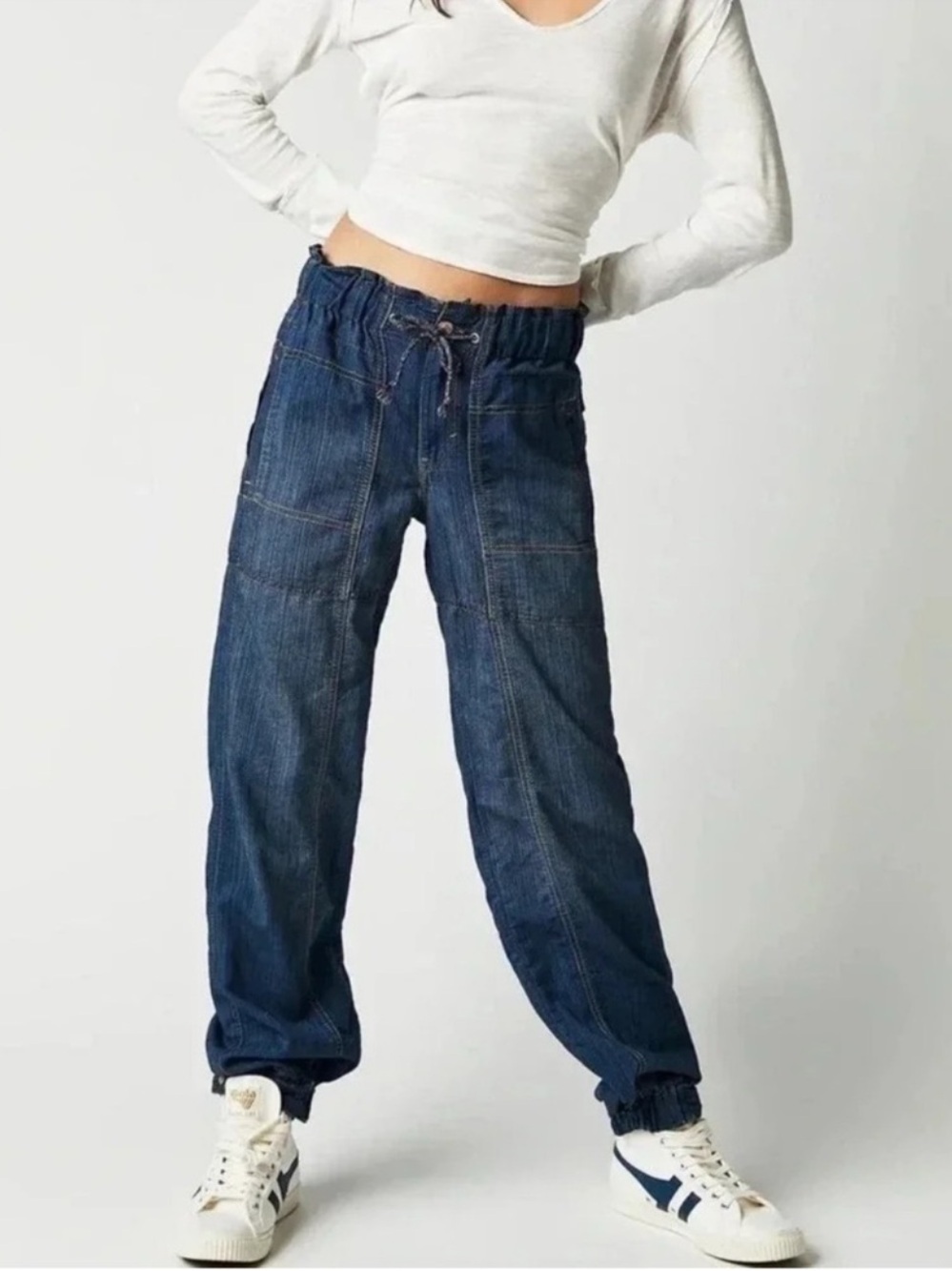 New Free People Drawstring Jogger Jeans Dark Wash Small